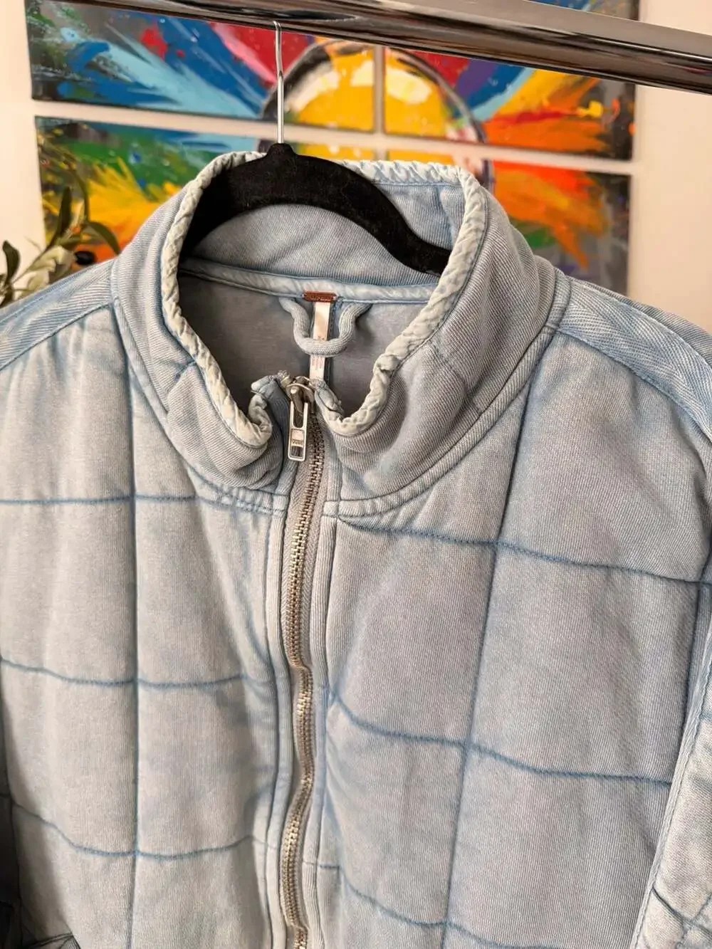 Free People Dolman Quilted Denim Oversized Jacket in Moonberry Blue Size S